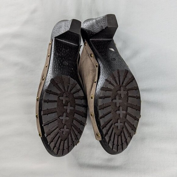 Lane Bryant Tan Faux Suede Studded Platform Block Heel Open Toe Sandals - Picture 6 of 7